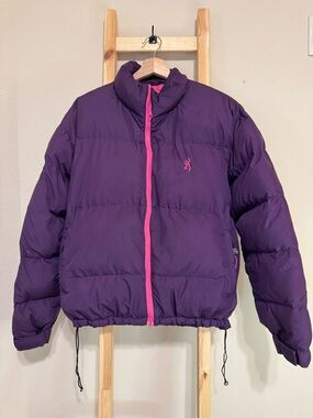 Browning women’s Purple Goose Down Puffer Jacket with Pink Zipper